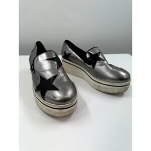 Stella Mcartney Silver Faux Leather Star Platfrom Sneaker Size 8